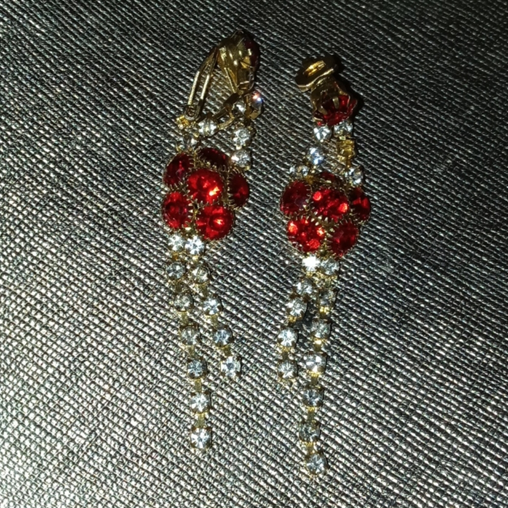 Red clip on earrings